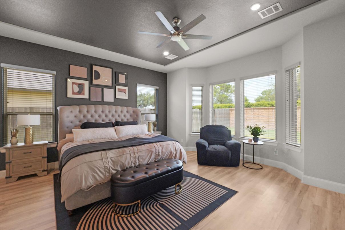 Bedroom, Interior, Recessed Lighting, Wood Texture Flooring