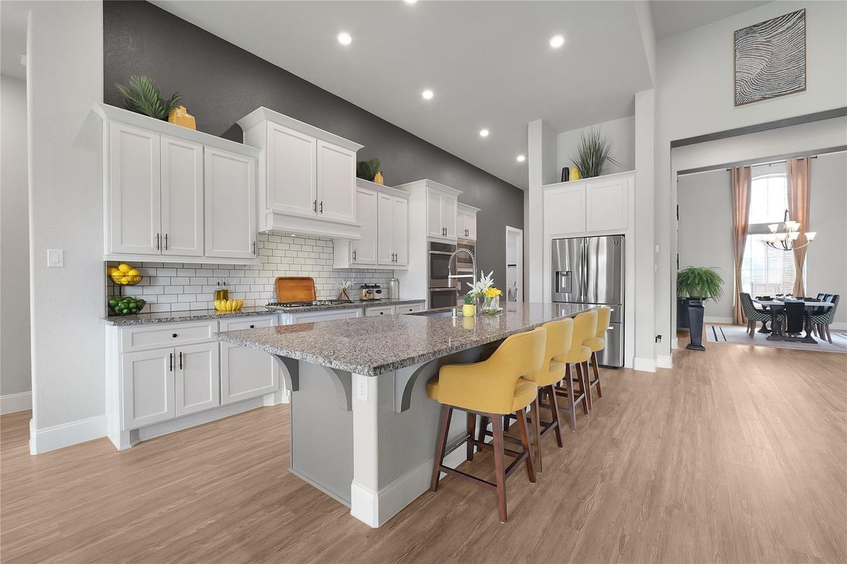 Dining room, Interior, Kitchen, Recessed Lighting, Stainless Steel Appliances, Wood Texture Flooring