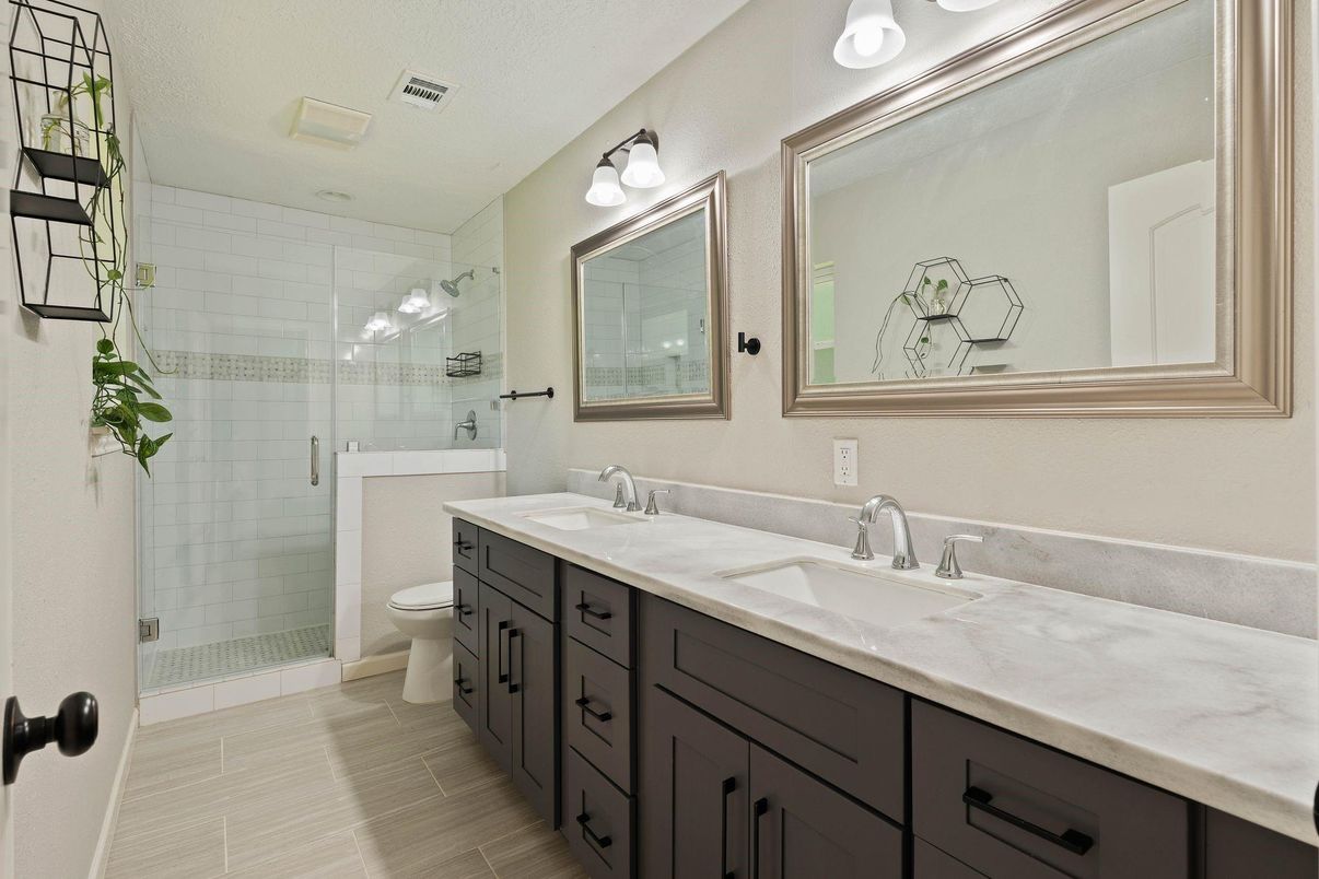 Bathroom, Dual Sink Vanities, Glass Shower, Interior
