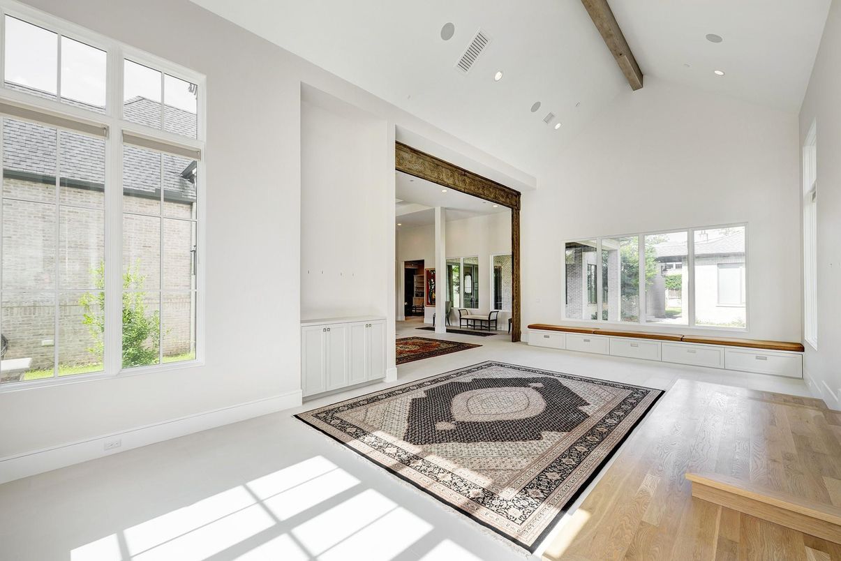 Empty room, Interior, Recessed Lighting, Wooden Beams, Wood Texture Flooring