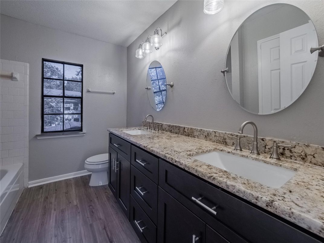 Bathroom, Dual Sink Vanities, Interior, Wood Texture Flooring