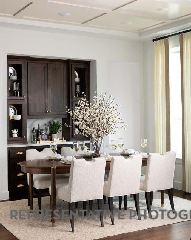 Dining room, Interior, Recessed Lighting, Wood Texture Flooring