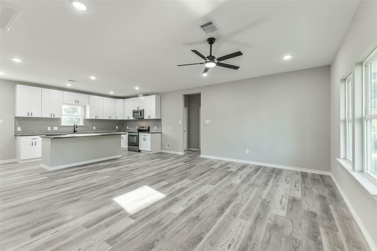 Interior, Kitchen, Recessed Lighting, Wood Texture Flooring