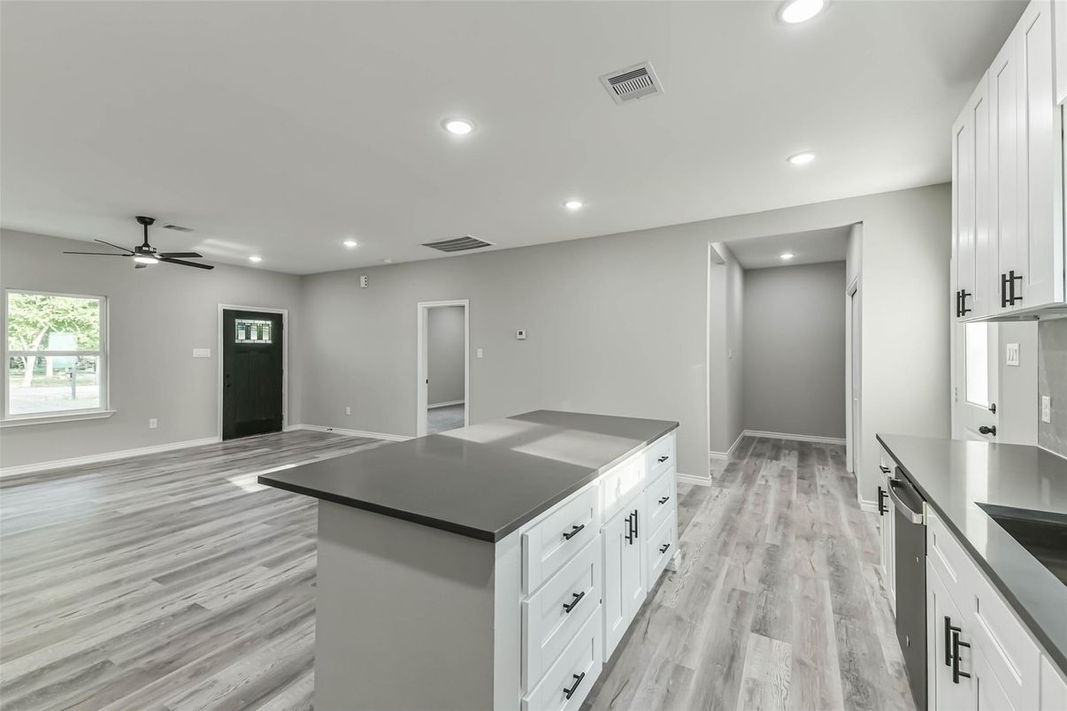 Interior, Kitchen, Recessed Lighting, Wood Texture Flooring