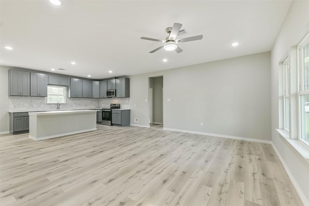 Interior, Kitchen, Recessed Lighting, Wood Texture Flooring