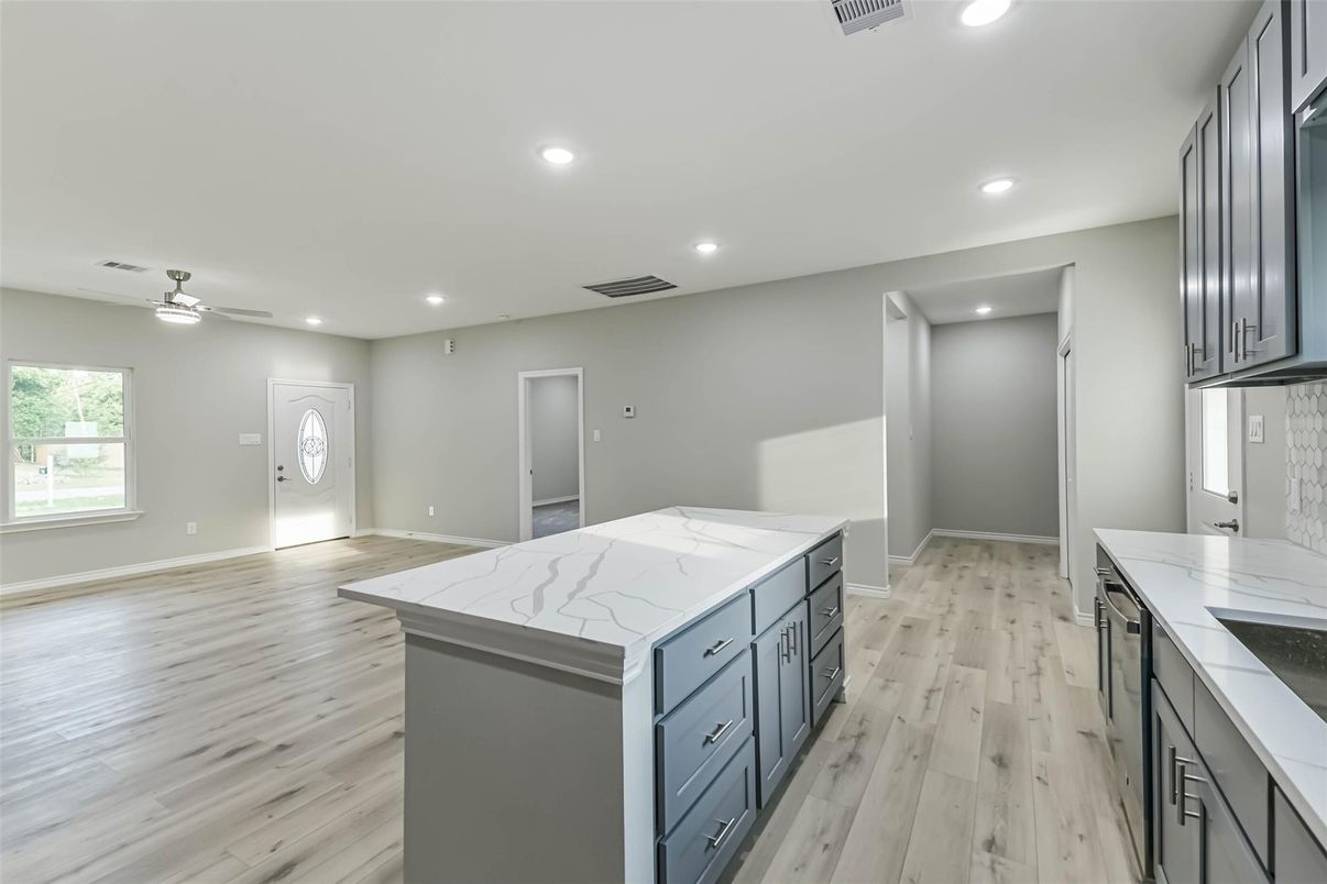 Interior, Kitchen, Recessed Lighting, Wood Texture Flooring