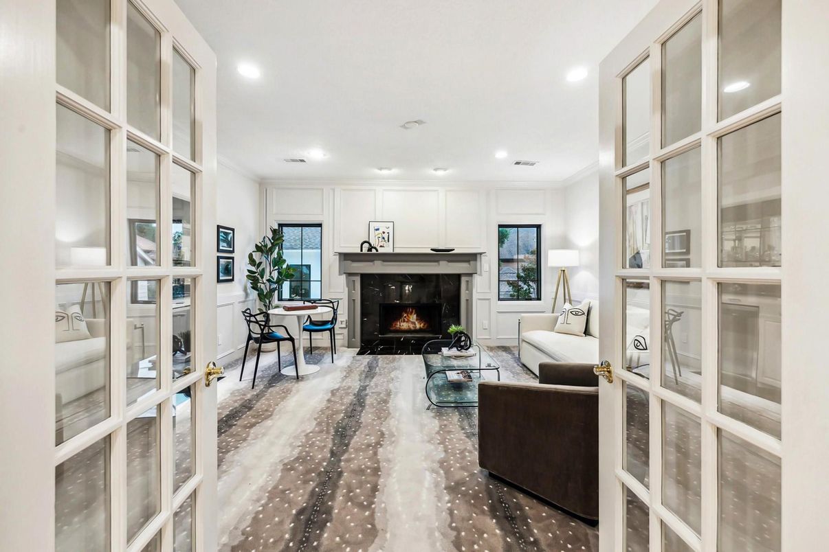Dining room, Fireplace, Interior, Living room, Recessed Lighting