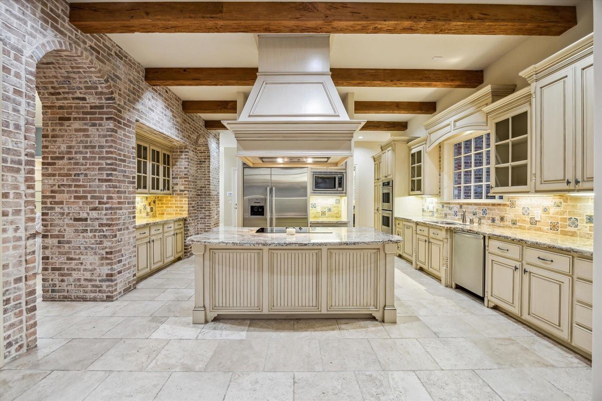 Interior, Kitchen, Stainless Steel Appliances, Stone Walls, Wooden Beams