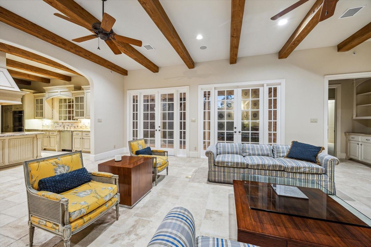 Interior, Living room, Recessed Lighting, Wooden Beams