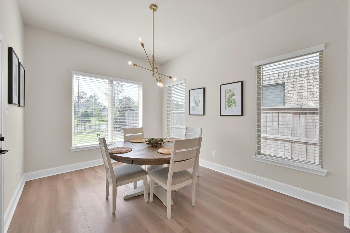 Dining room, Interior, Pendant Lights, Wood Texture Flooring