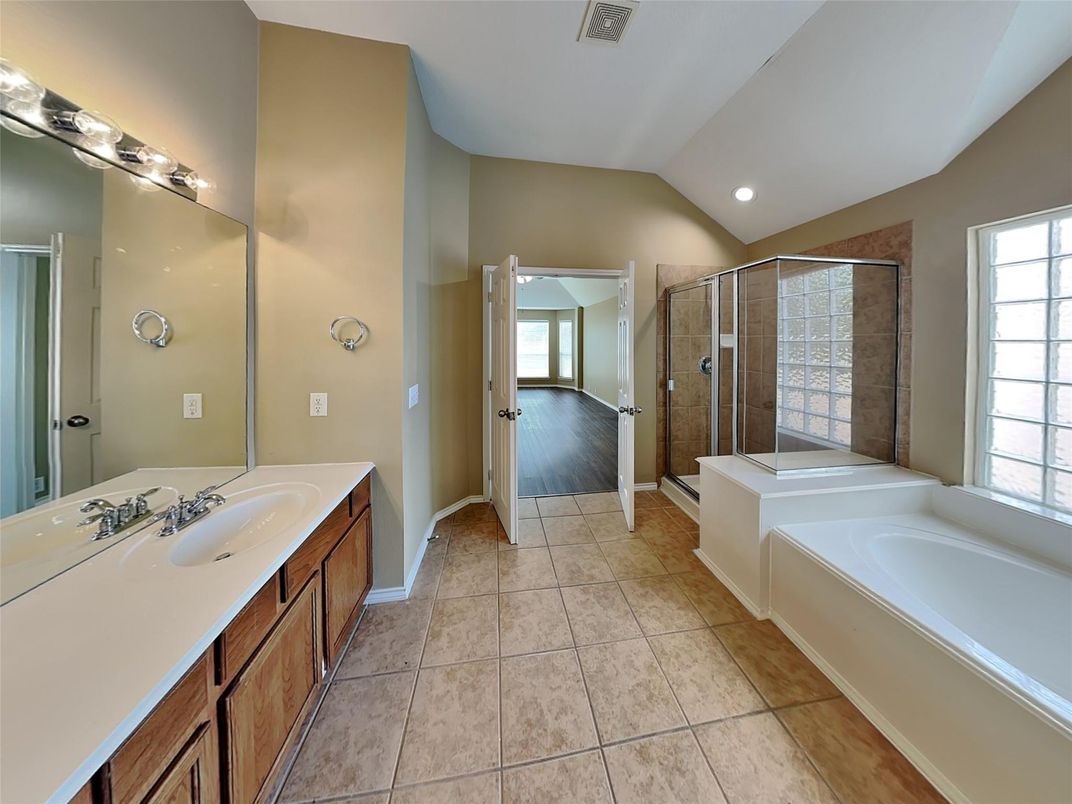 Bathroom, Dual Sink Vanities, Glass Shower, Interior, Recessed Lighting