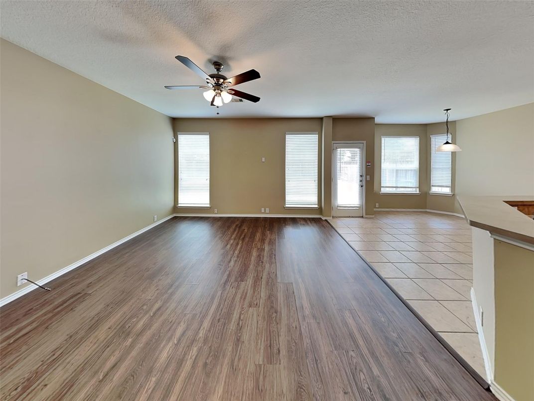 Empty room, Interior, Pendant Lights, Wood Texture Flooring