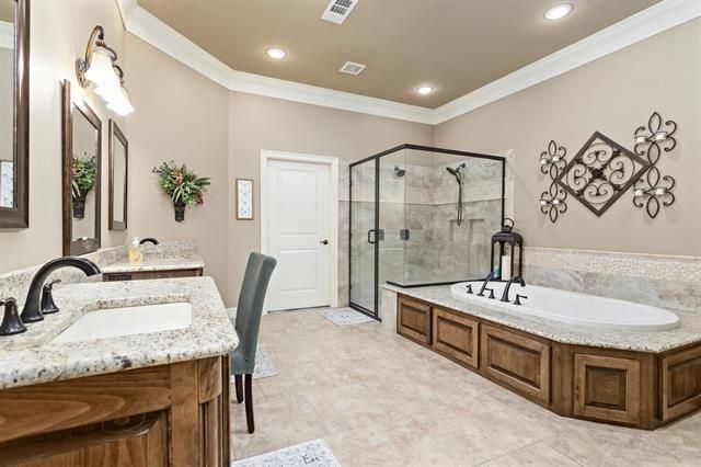 Bathroom, Dual Sink Vanities, Glass Shower, Interior, Recessed Lighting