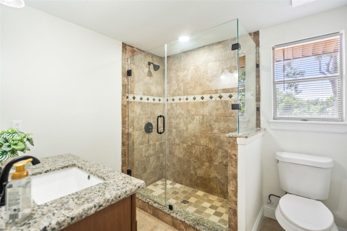 Bathroom, Glass Shower, Interior, Recessed Lighting