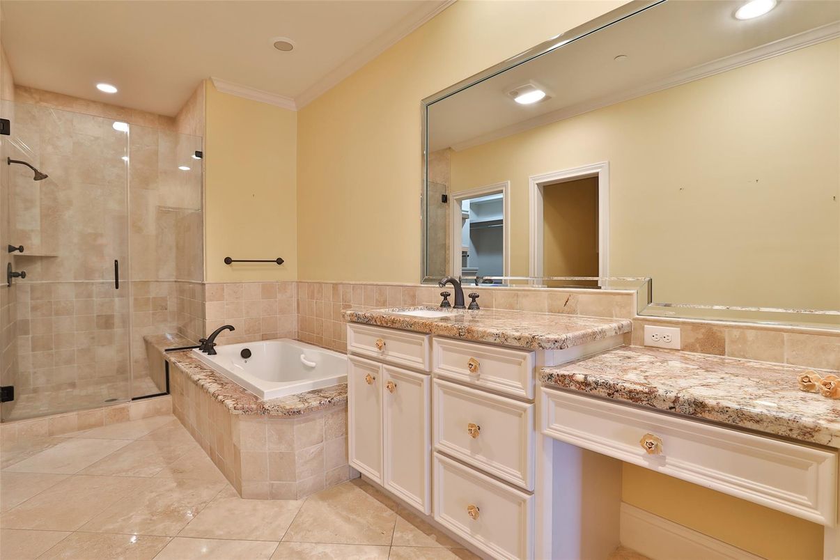 Bathroom, Dual Sink Vanities, Glass Shower, Interior, Recessed Lighting