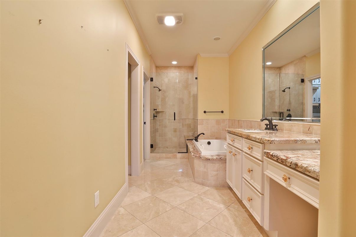 Bathroom, Dual Sink Vanities, Glass Shower, Interior, Recessed Lighting