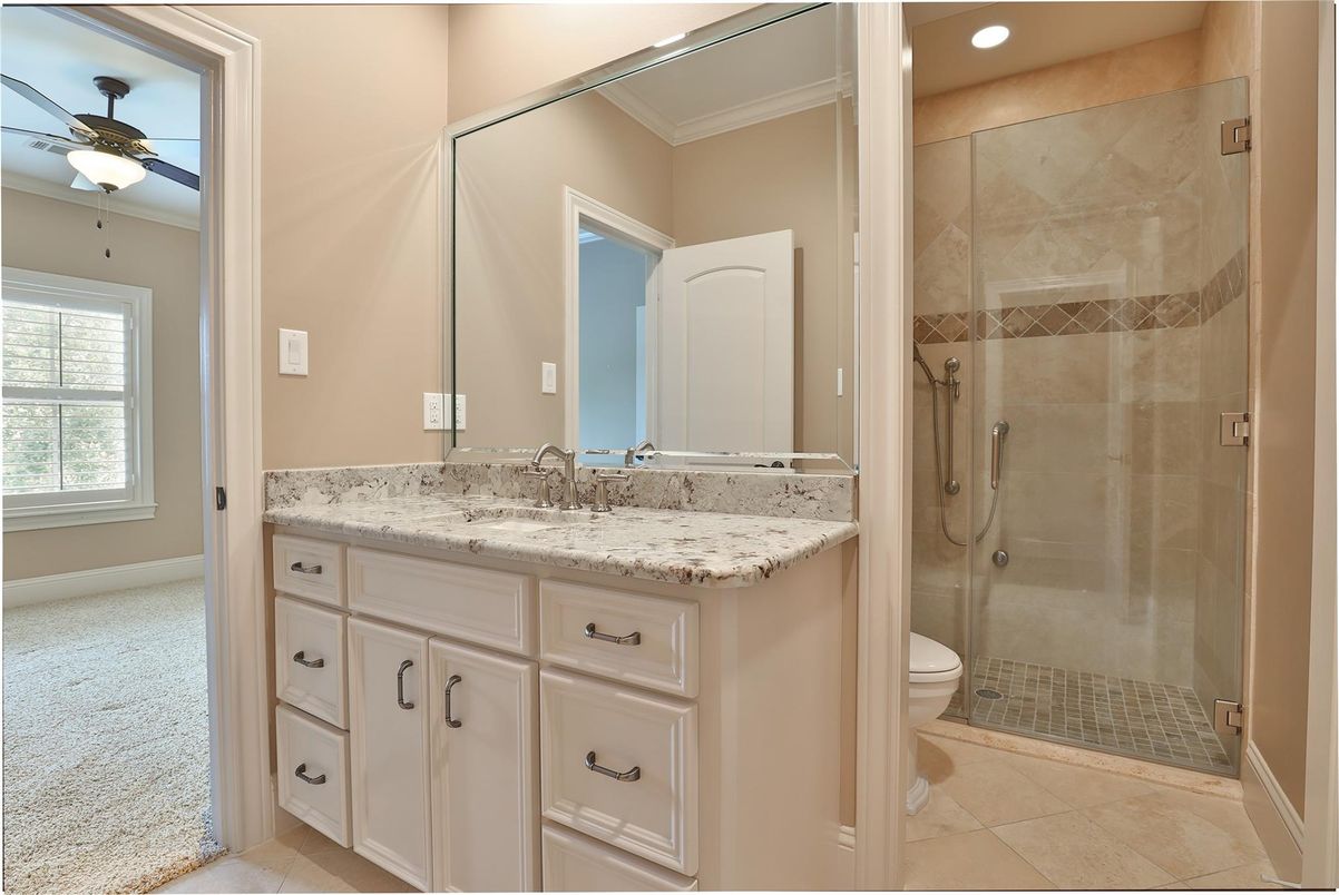 Bathroom, Glass Shower, Interior, Recessed Lighting