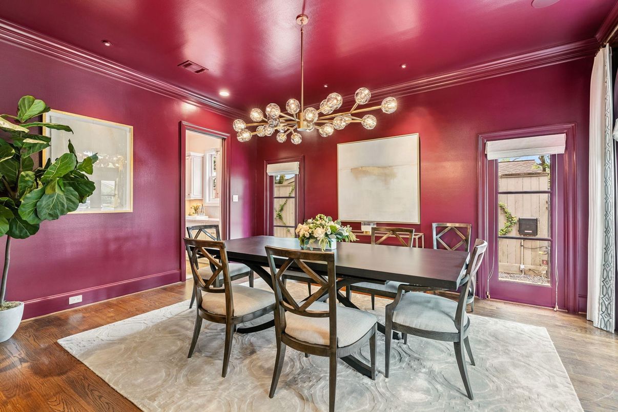 Dining room, Interior, Pendant Lights, Recessed Lighting, Wood Texture Flooring