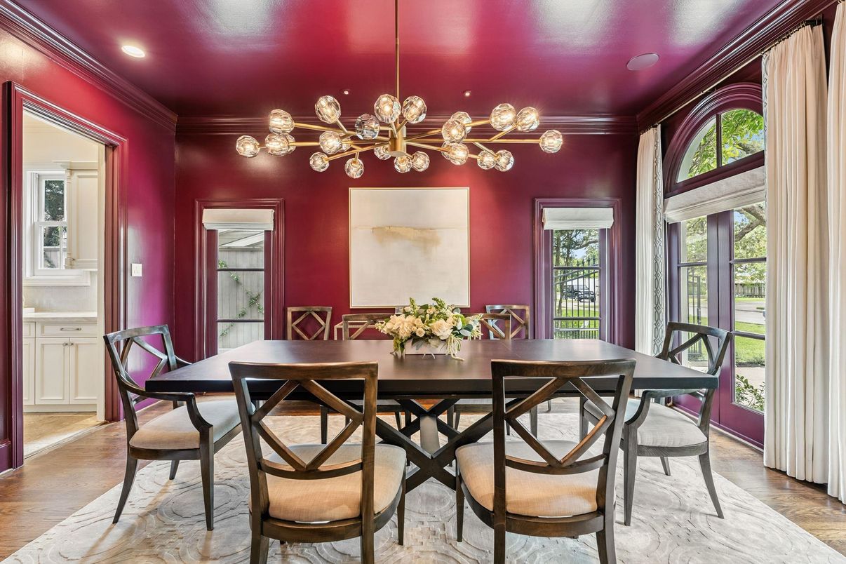 Dining room, Interior, Pendant Lights, Recessed Lighting, Wood Texture Flooring