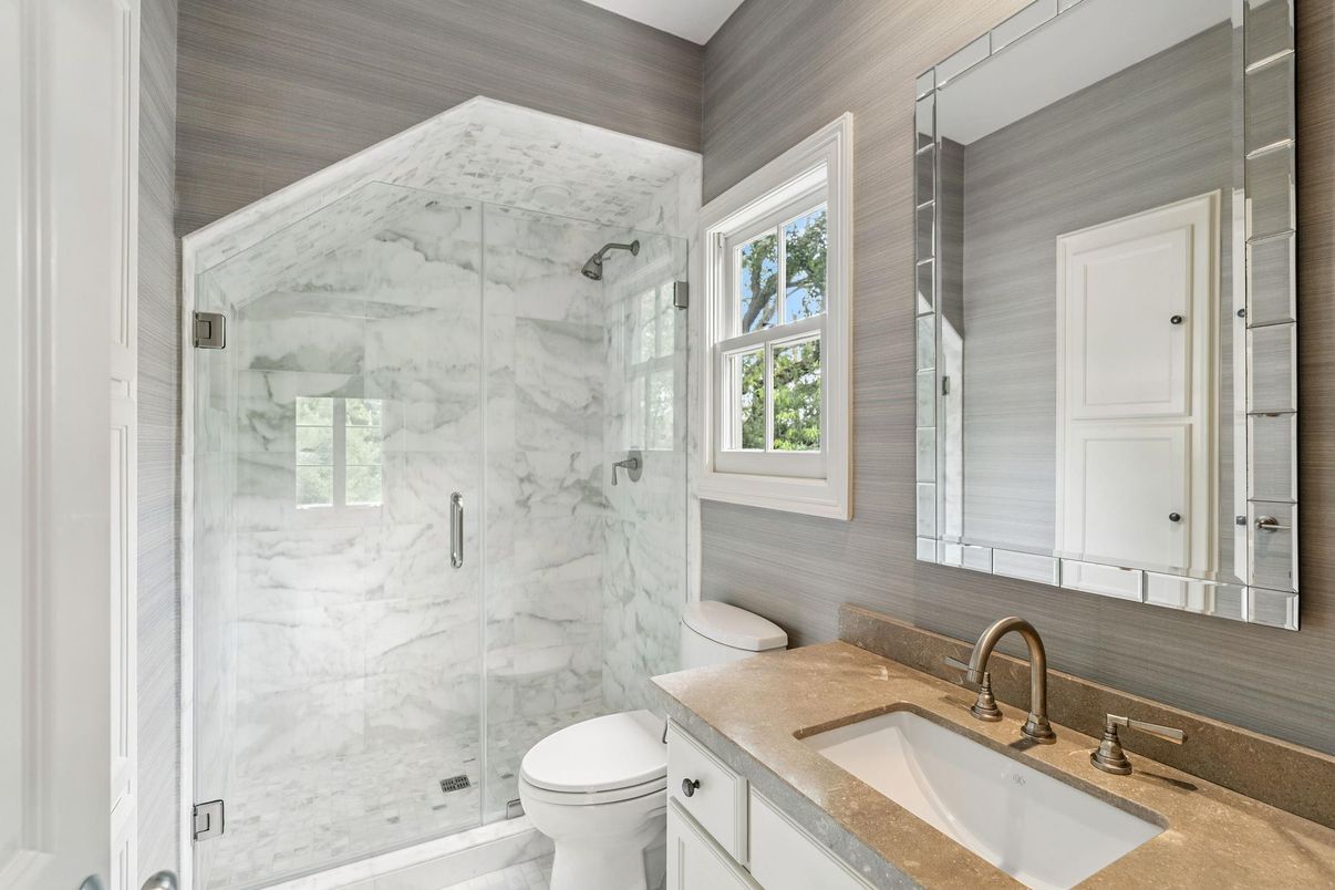 Bathroom, Glass Shower, Interior, Marble Walls
