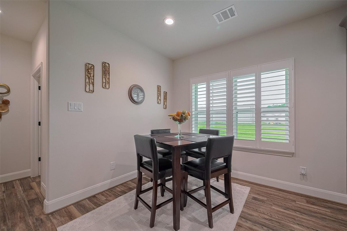 Dining room, Interior, Recessed Lighting, Wood Texture Flooring