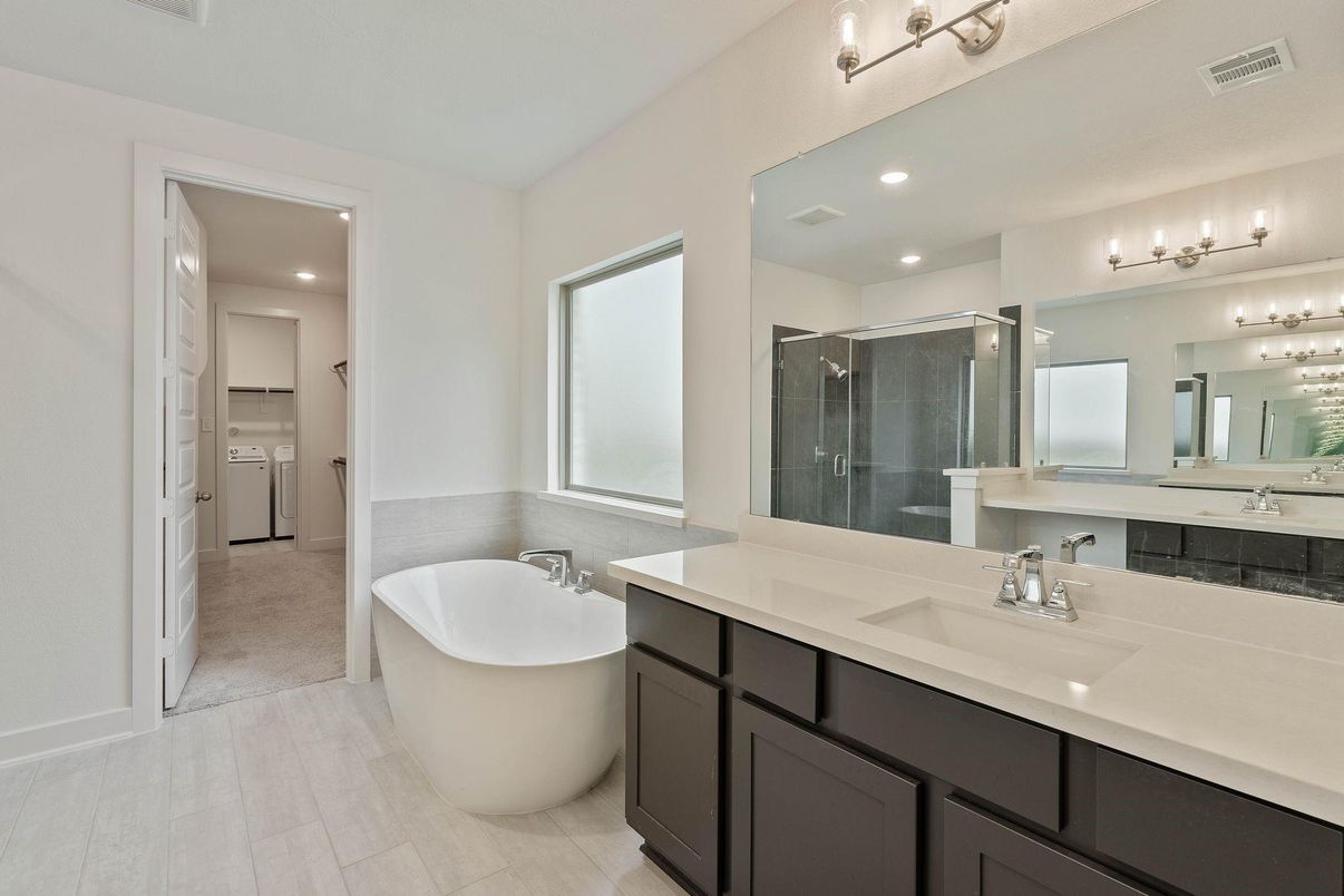 Bathroom, Dual Sink Vanities, Free Standing Baths, Glass Shower, Interior, Recessed Lighting