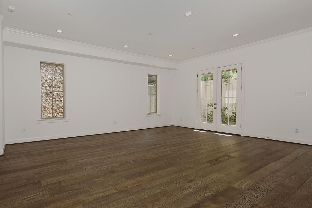 Empty room, Interior, Recessed Lighting, Wood Texture Flooring