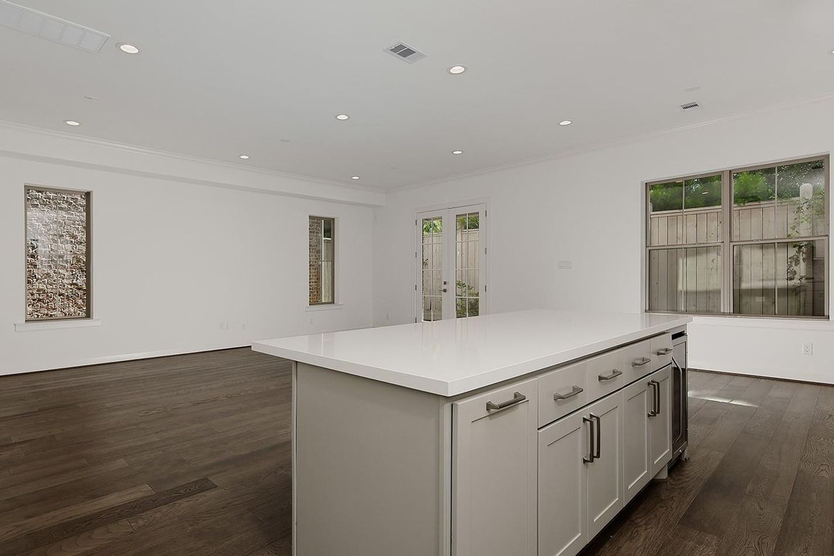 Interior, Kitchen, Recessed Lighting, Wood Texture Flooring