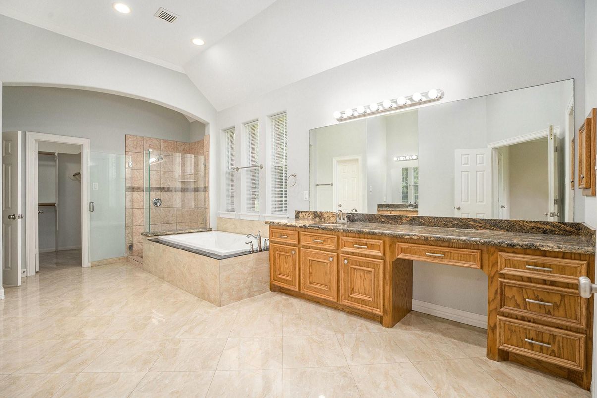 Bathroom, Dual Sink Vanities, Glass Shower, Interior, Recessed Lighting