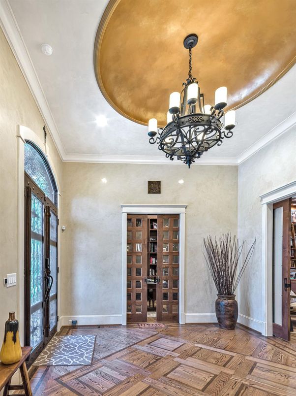 Chandelier, Interior, Recessed Lighting, Wine Storage, Wood Texture Flooring