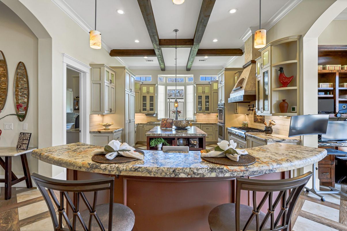 Interior, Kitchen, Pendant Lights, Recessed Lighting, Stainless Steel Appliances, Wooden Beams