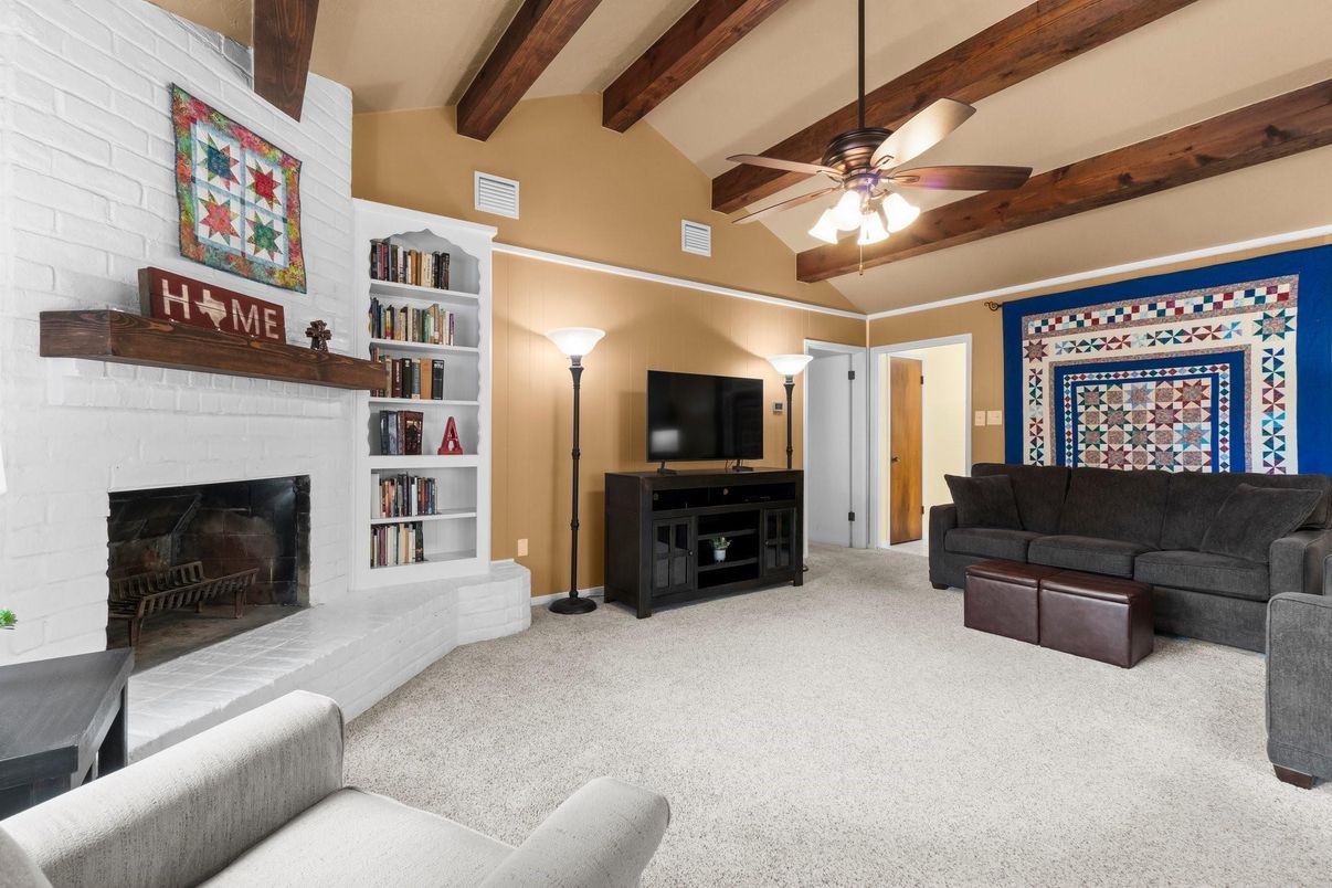 Fireplace, Interior, Living room, Stone Walls, Wooden Beams