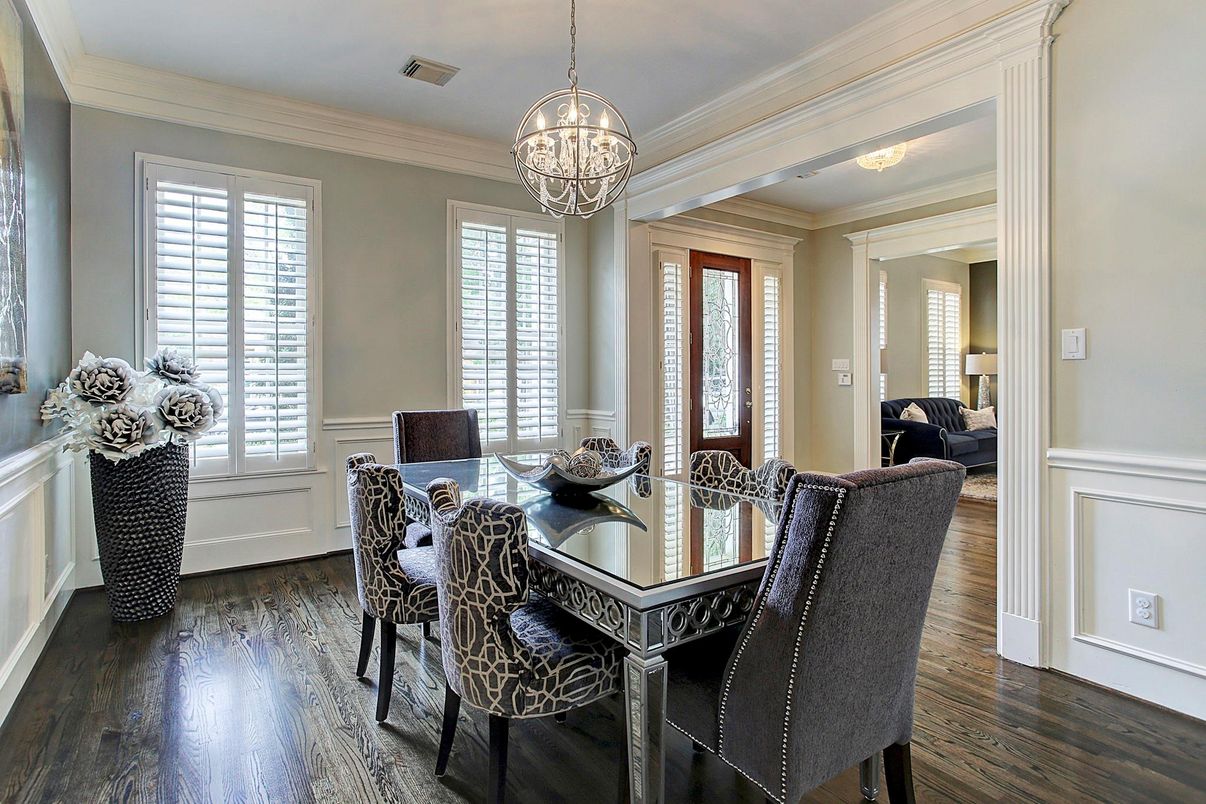Chandelier, Dining room, Interior, Wood Texture Flooring