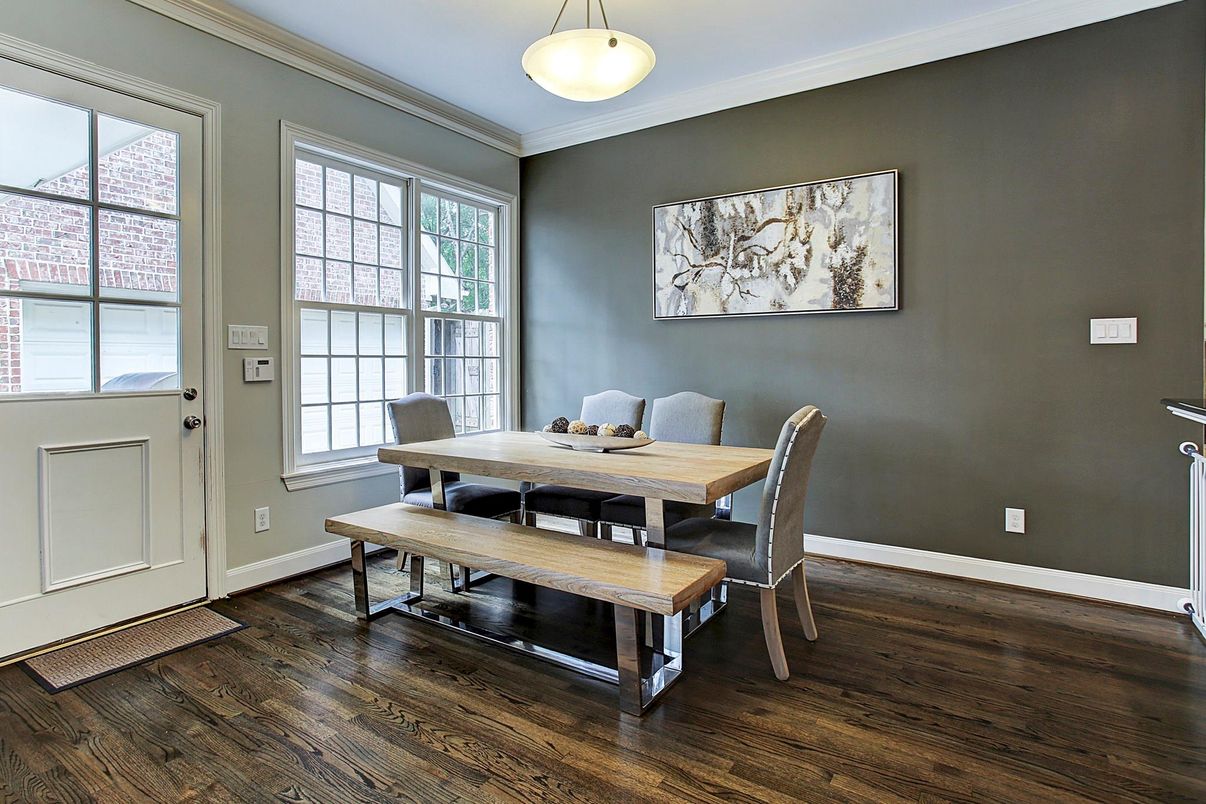 Dining room, Interior, Pendant Lights, Wood Texture Flooring