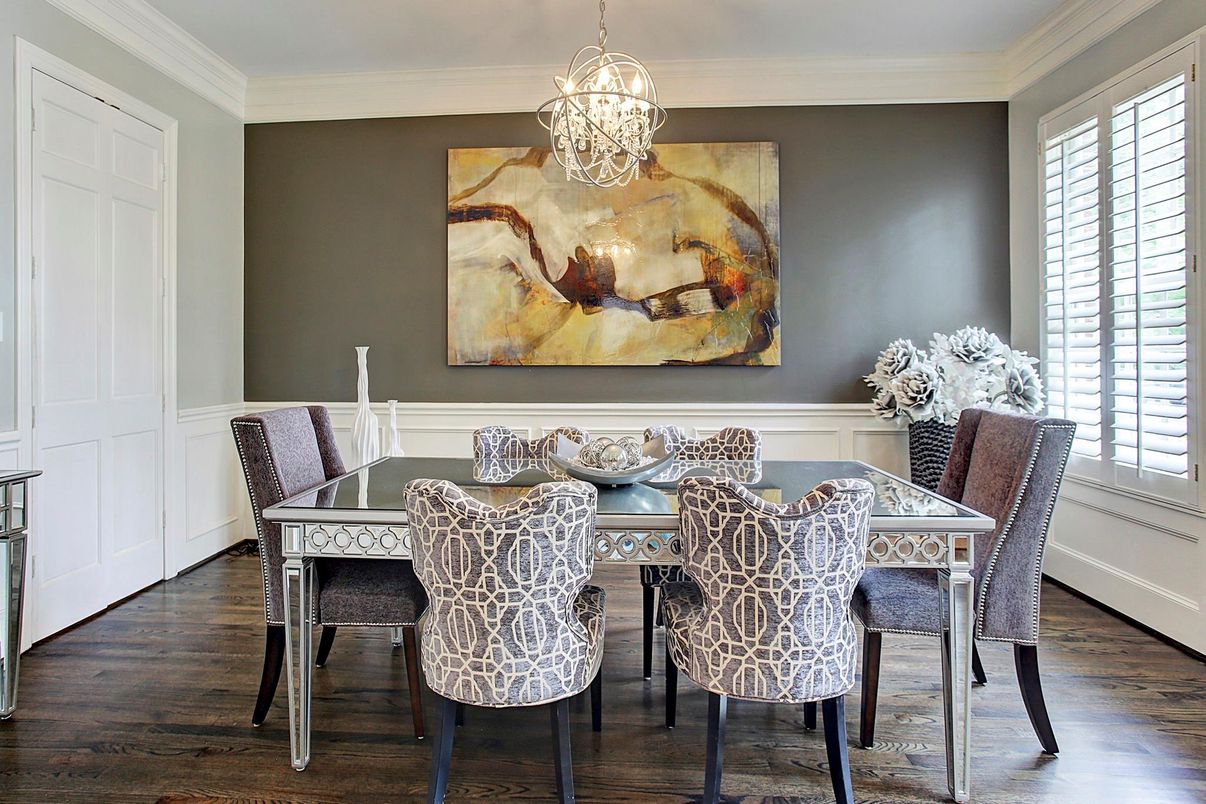 Chandelier, Dining room, Interior, Pendant Lights, Wood Texture Flooring