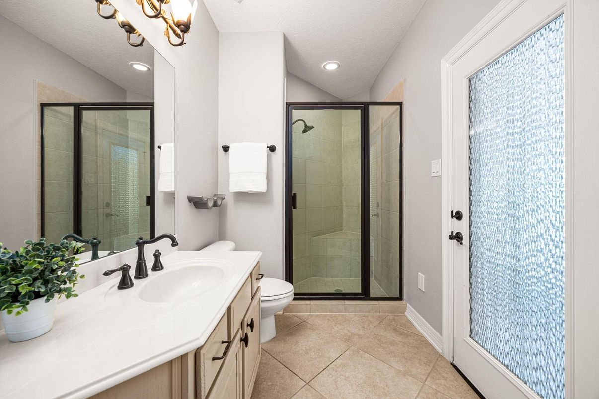 Bathroom, Glass Shower, Interior, Recessed Lighting
