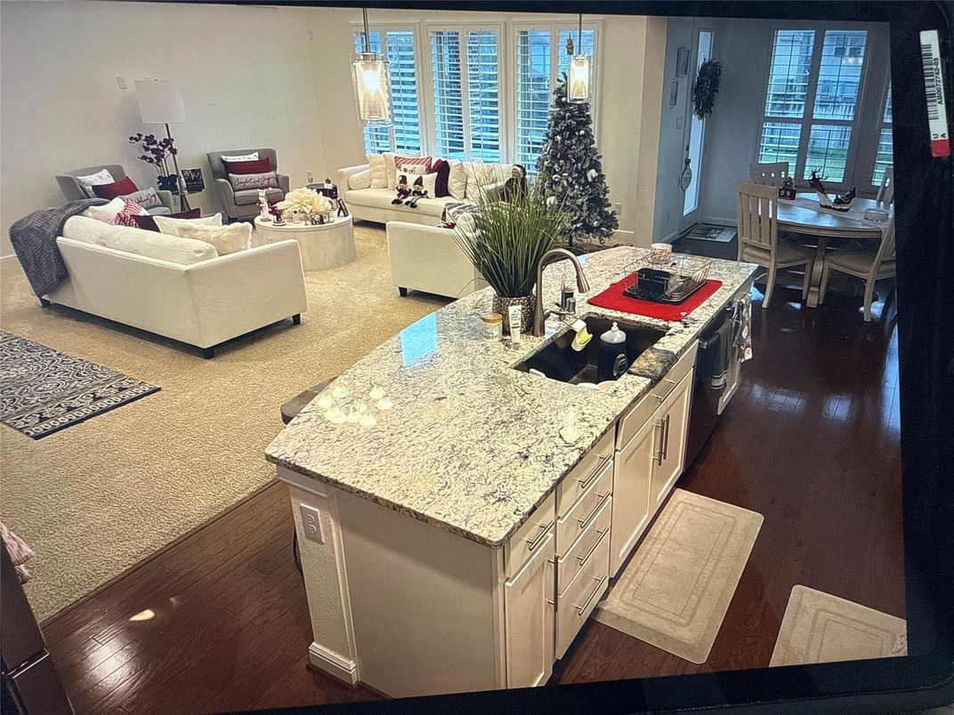 Dining room, Interior, Kitchen, Living room, Pendant Lights, Water, Wood Texture Flooring