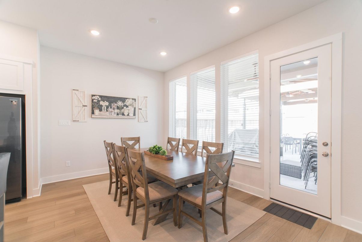 Dining room, Interior, Recessed Lighting, Wood Texture Flooring