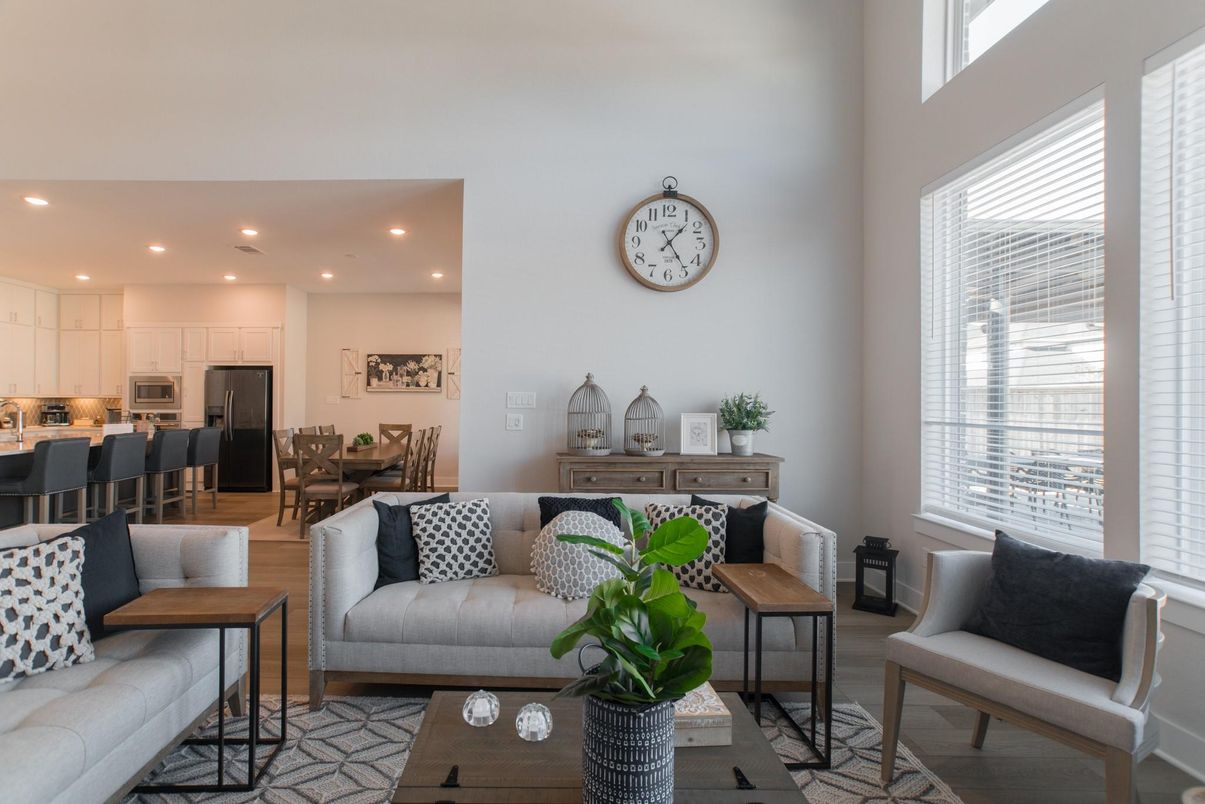 Dining room, Interior, Kitchen, Living room, Recessed Lighting, Stainless Steel Appliances, Wood Texture Flooring