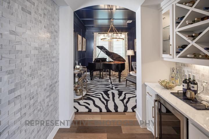 Chandelier, Interior, Piano, Stone Walls, Wood Texture Flooring
