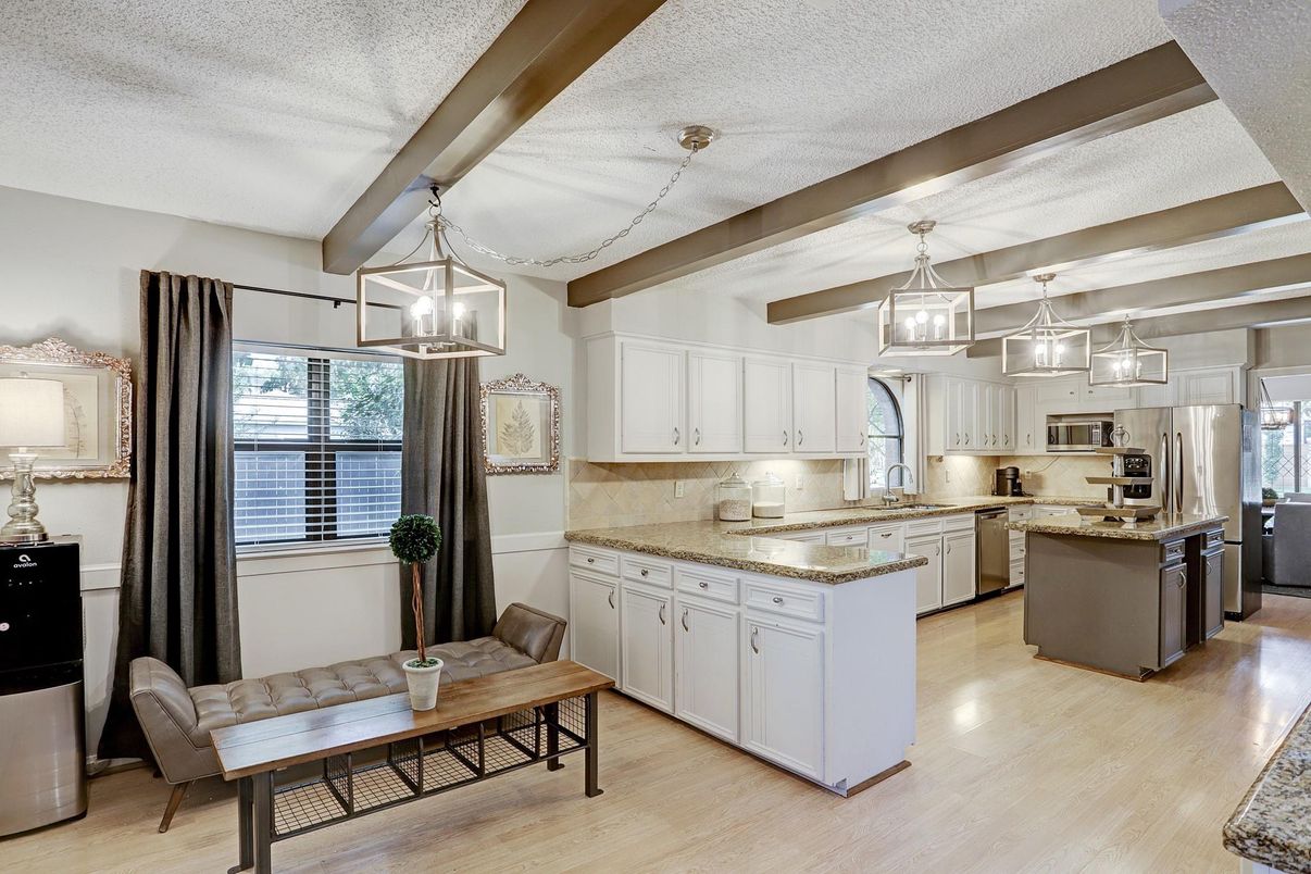 Interior, Kitchen, Pendant Lights, Stainless Steel Appliances, Wood Texture Flooring