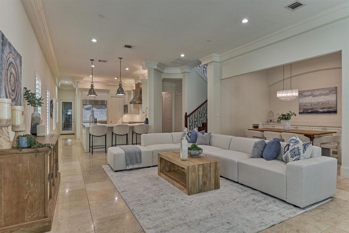 Dining room, Interior, Kitchen, Living room, Pendant Lights, Recessed Lighting