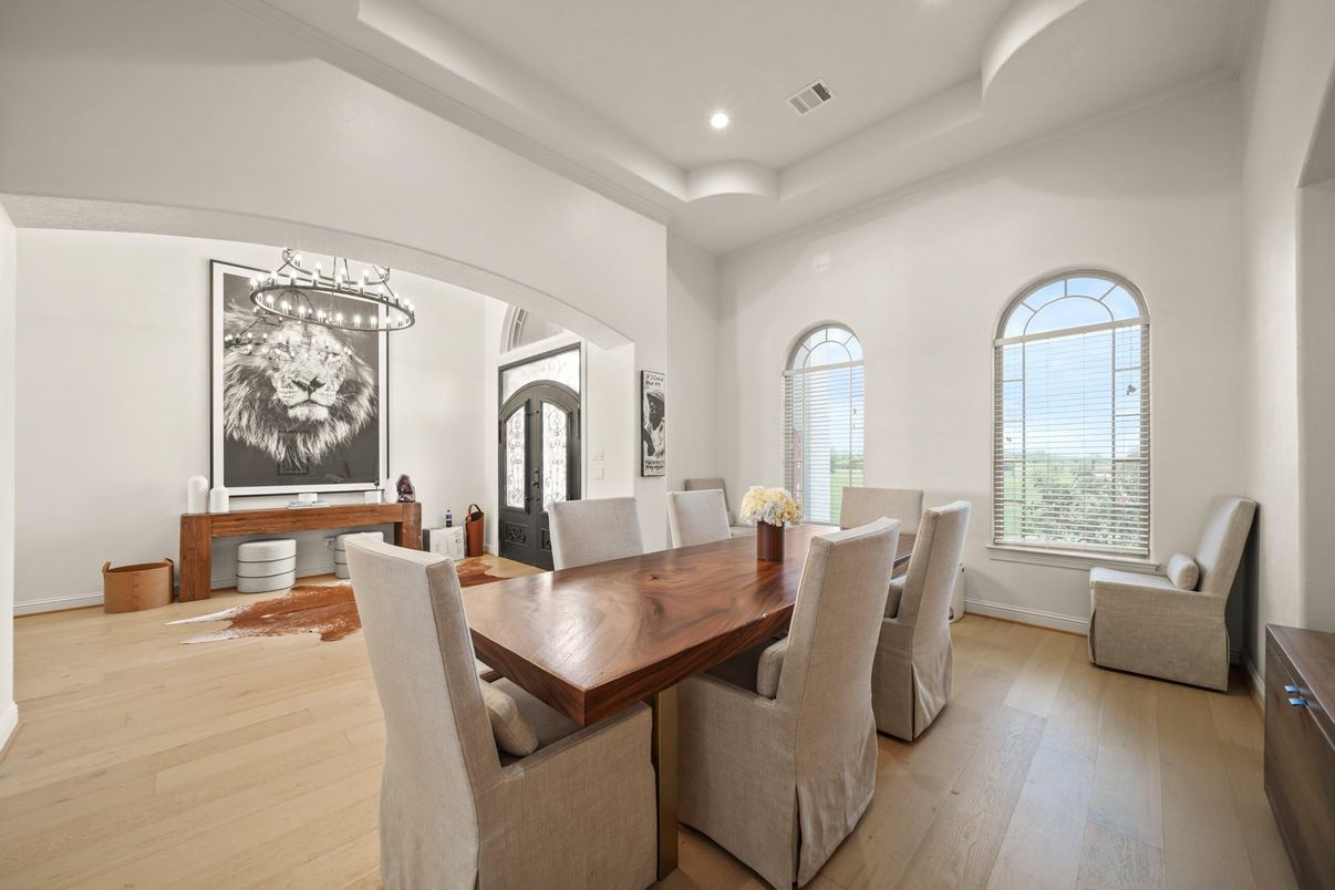 Dining room, Interior, Recessed Lighting, Wood Texture Flooring