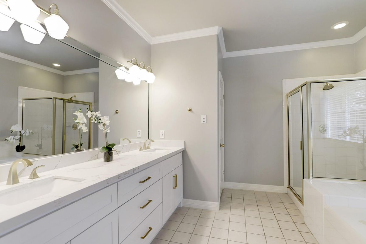 Bathroom, Dual Sink Vanities, Glass Shower, Interior, Recessed Lighting