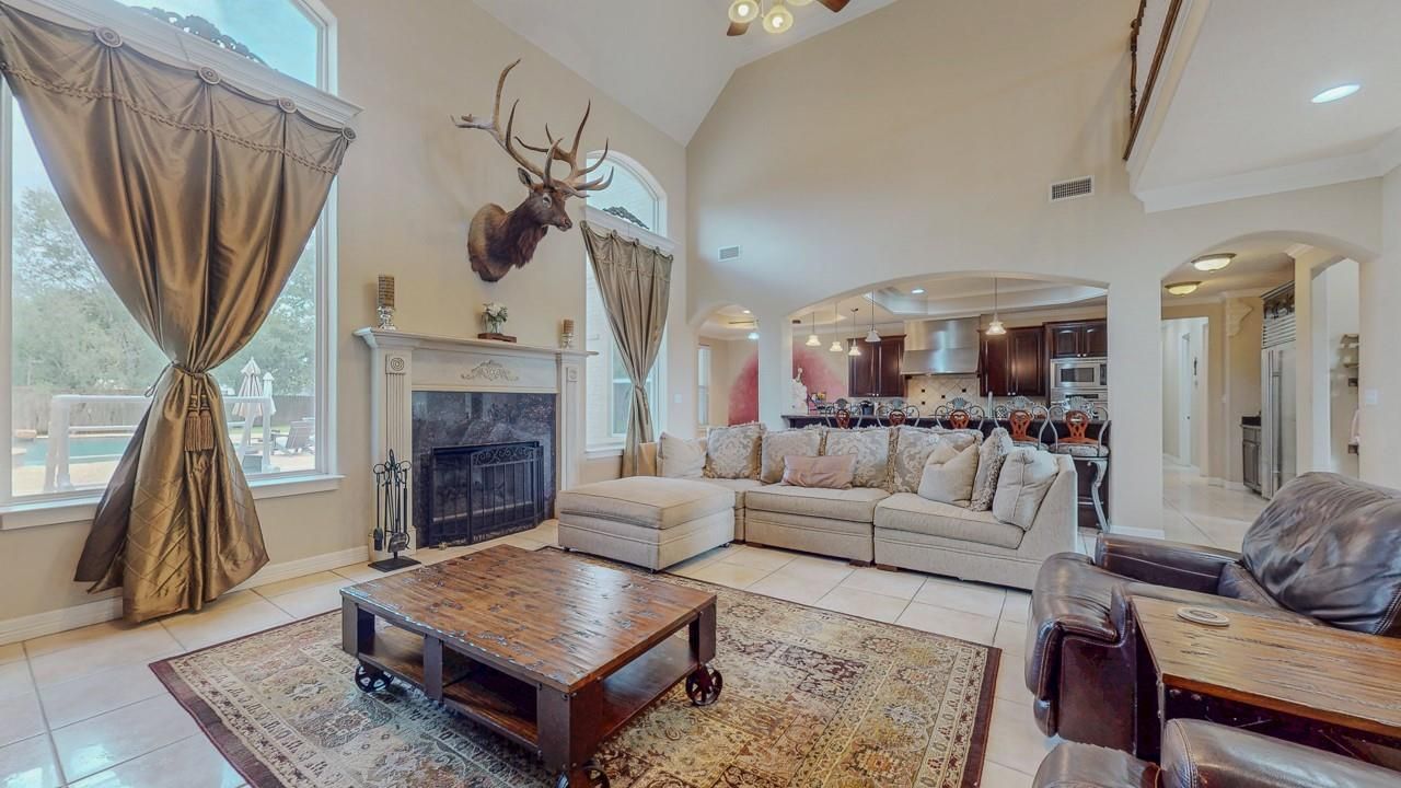 Fireplace, Interior, Kitchen, Living room, Recessed Lighting