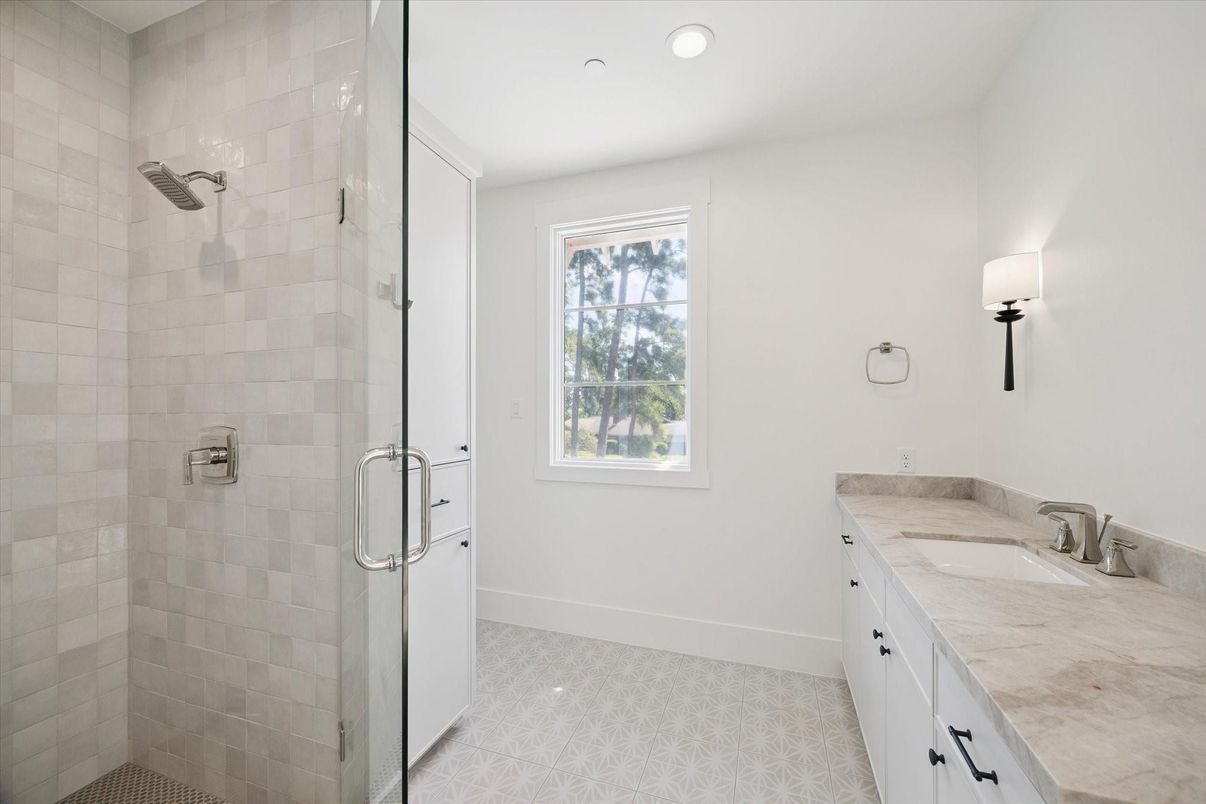 Bathroom, Glass Shower, Interior, Recessed Lighting