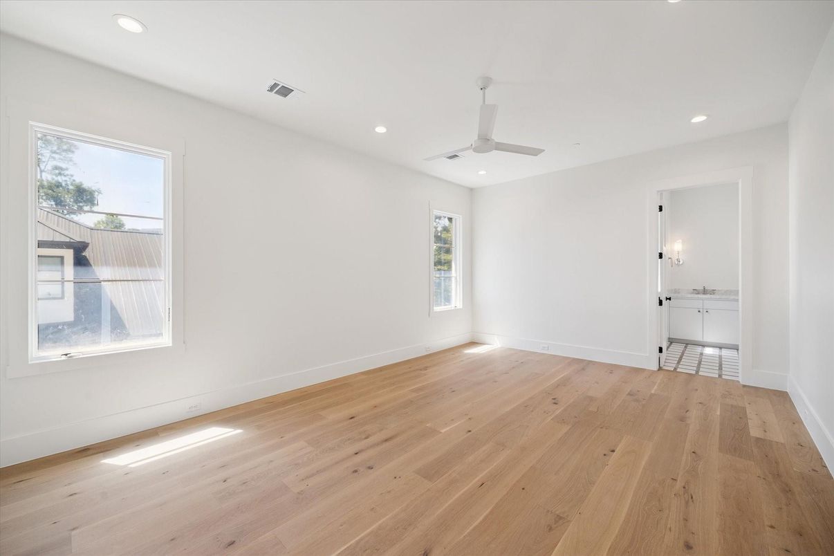 Bathroom, Empty room, Interior, Recessed Lighting, Wood Texture Flooring