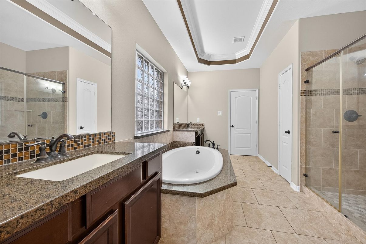 Bathroom, Dual Sink Vanities, Glass Shower, Interior