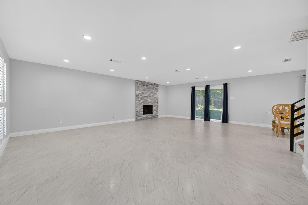 Empty room, Fireplace, Interior, Marble, Recessed Lighting