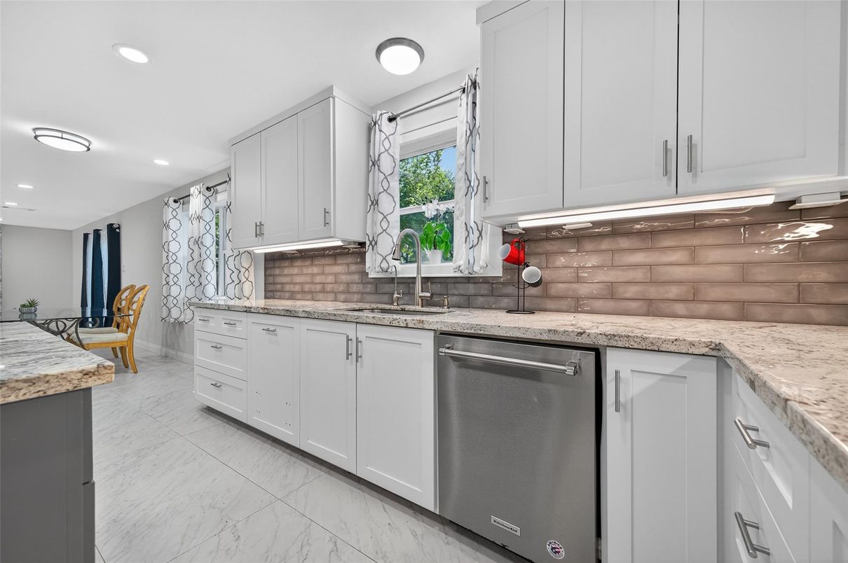 Interior, Kitchen, Marble, Recessed Lighting, Stainless Steel Appliances
